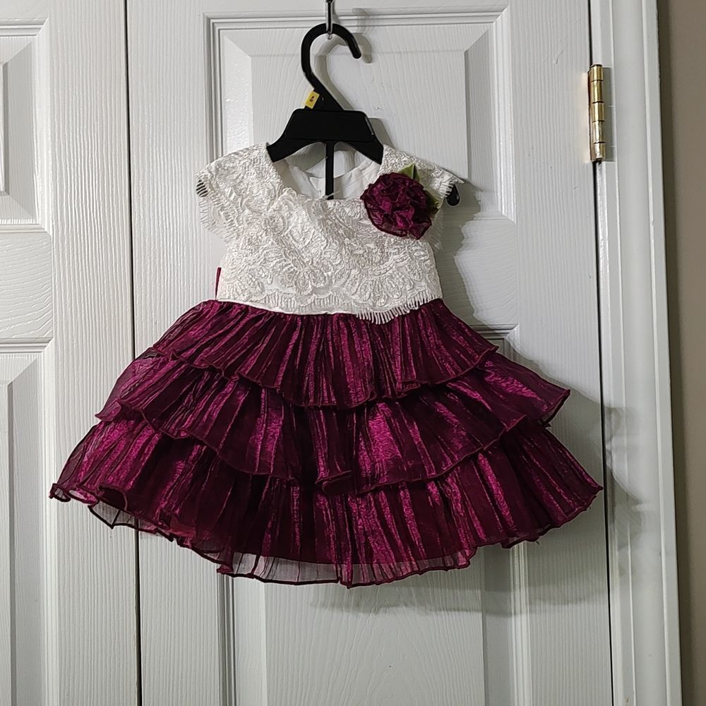 Jona Michelle  Ivory Wine Dress with Diaper Cover  Sz 6m NWT